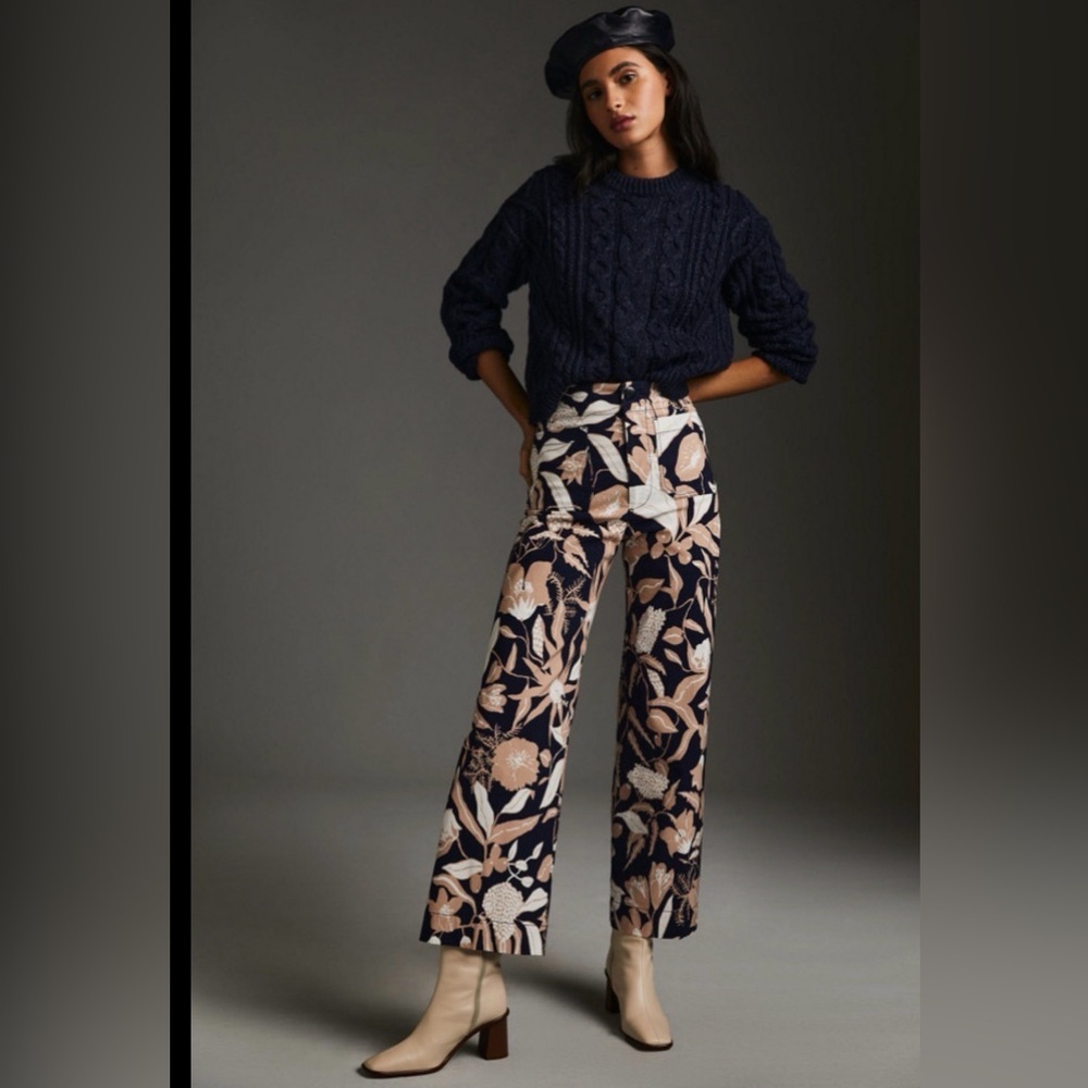 Maeve Colette Cropped Wide-Leg Pants featuring a floral print sz 29